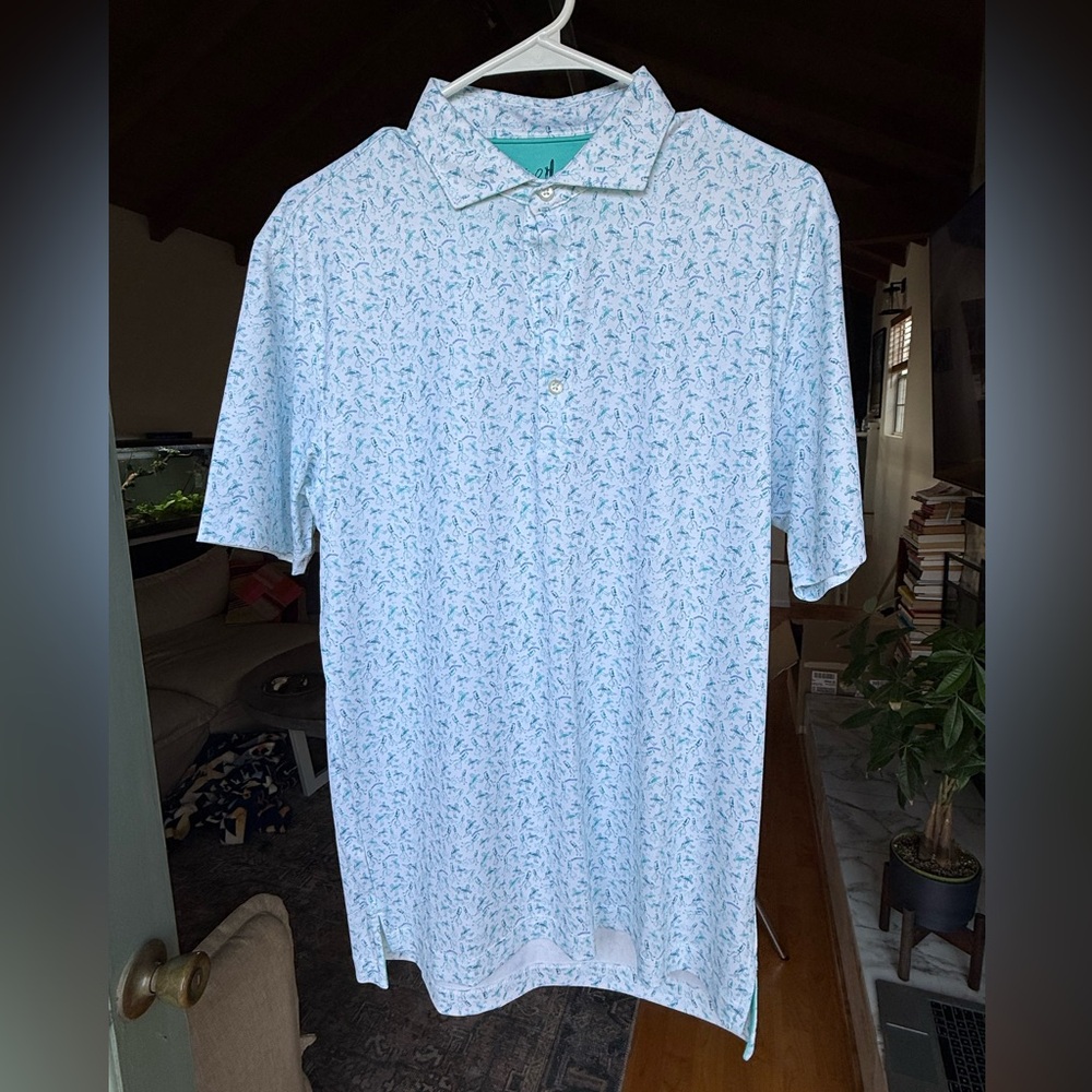 Johnnie-O Light Blue and White Patterned Polo